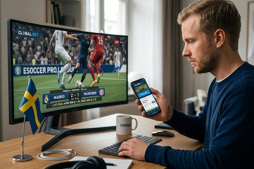 Virtuell sport kille bettar på fotboll